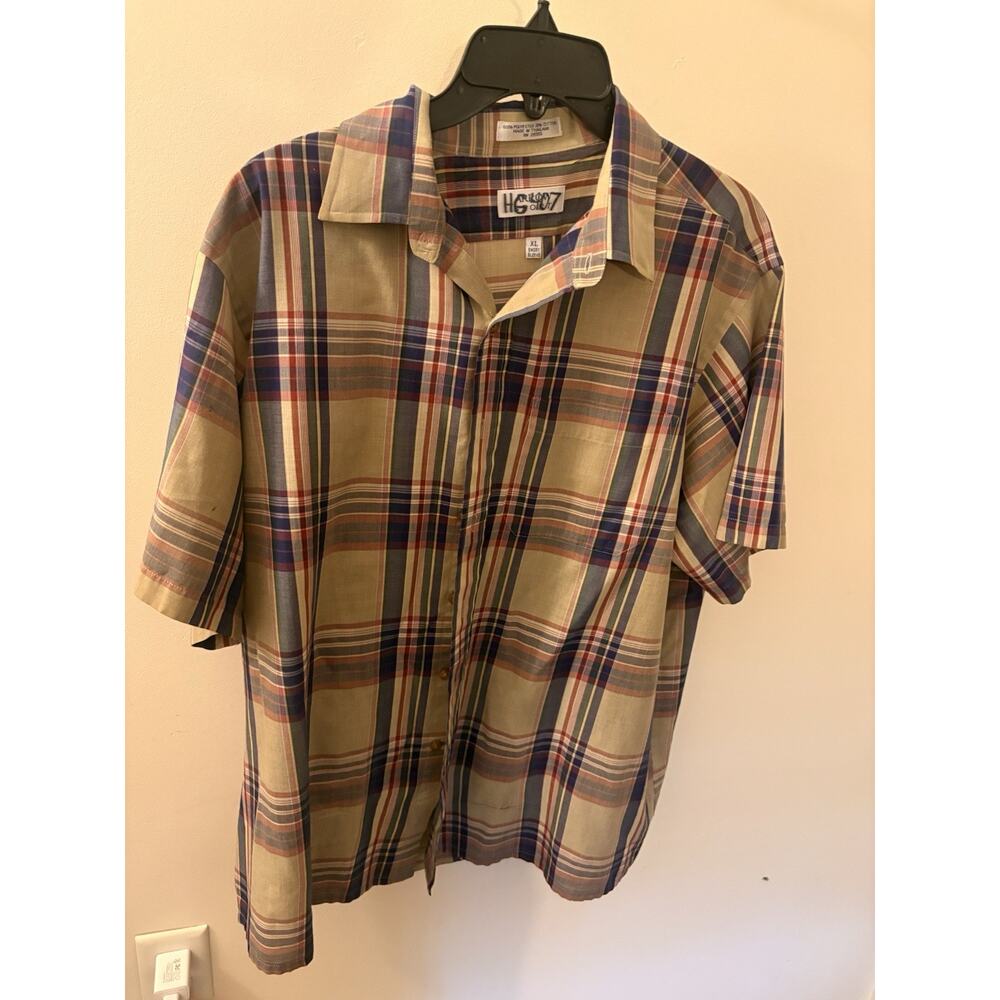 Vintage Arrow Sport Plaid Button Up Shirt Men XL Short Sleeve 90s Retro Grunge